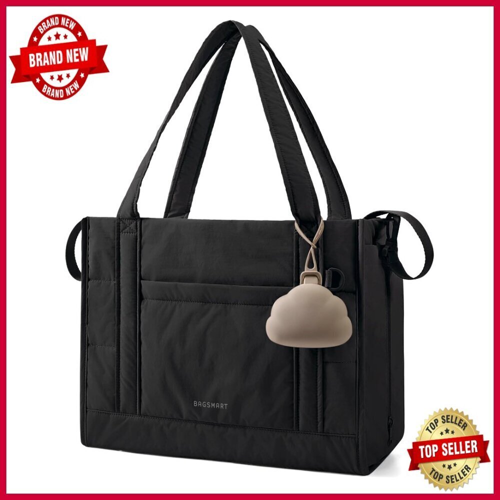 Large Puffer Tote Diaper Bag with Insulated Pockets, Water Resistant